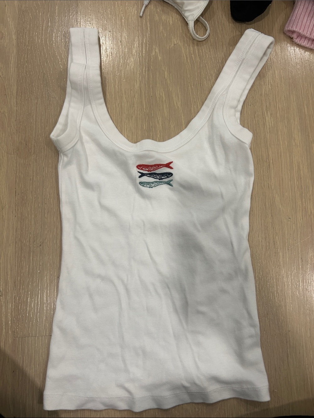 White Tank Top with Embroidered Fish abercrombie